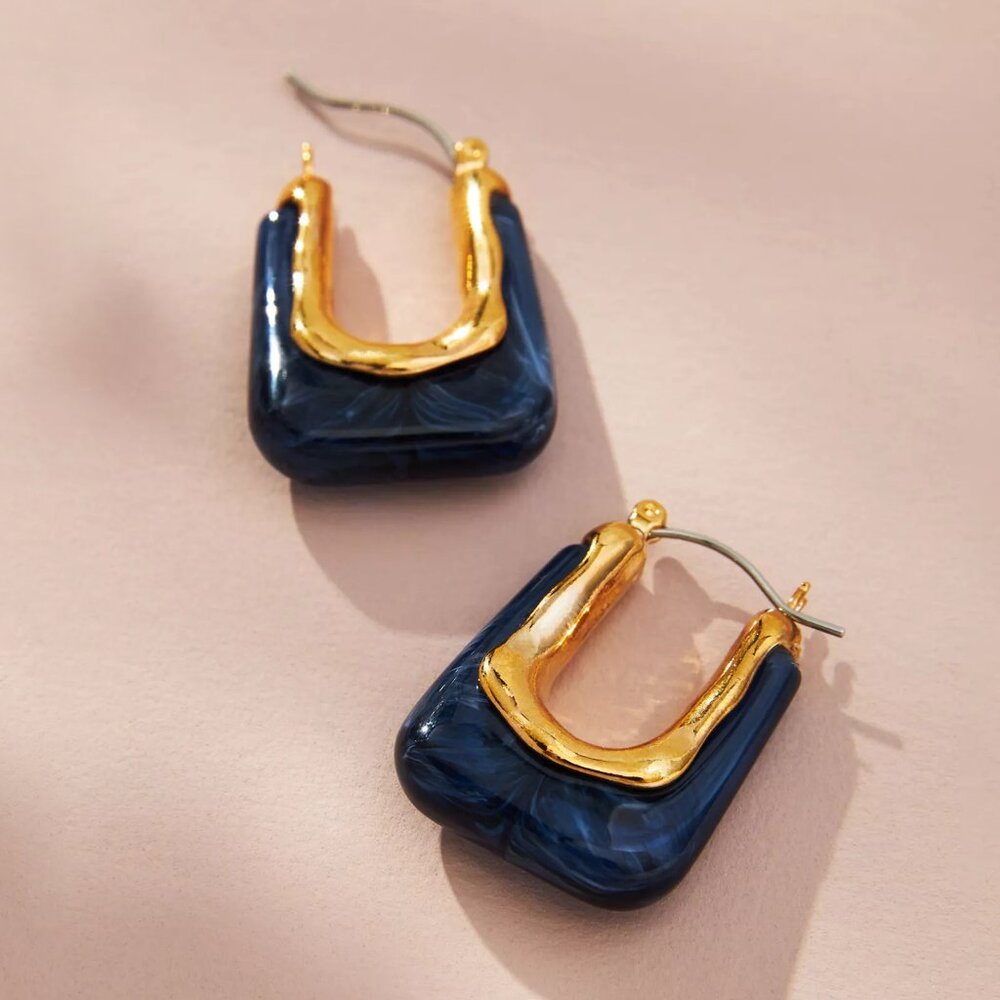 HTF Anthropologie Gold-Rimmed Resin Huggie Earrings